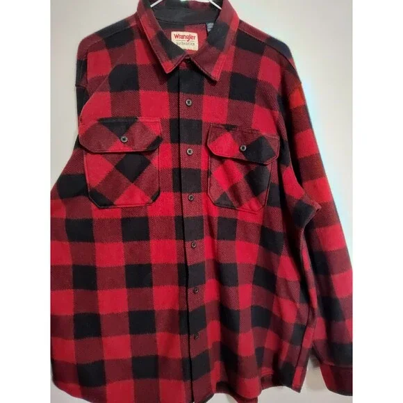 Wrangler Authentics Buffalo Plaid Fleece Shirt Long Sleeve Red Black Mens XL - Picture 2 of 6